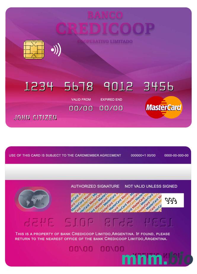 Argentina bank Credicoop przykład karty mastercard w formacie PSD